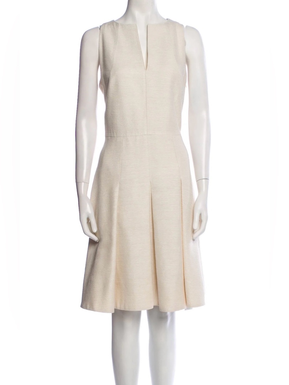 Akris Punto Sleeveless Cream Pleated Fit-and-Flare Midi Dress